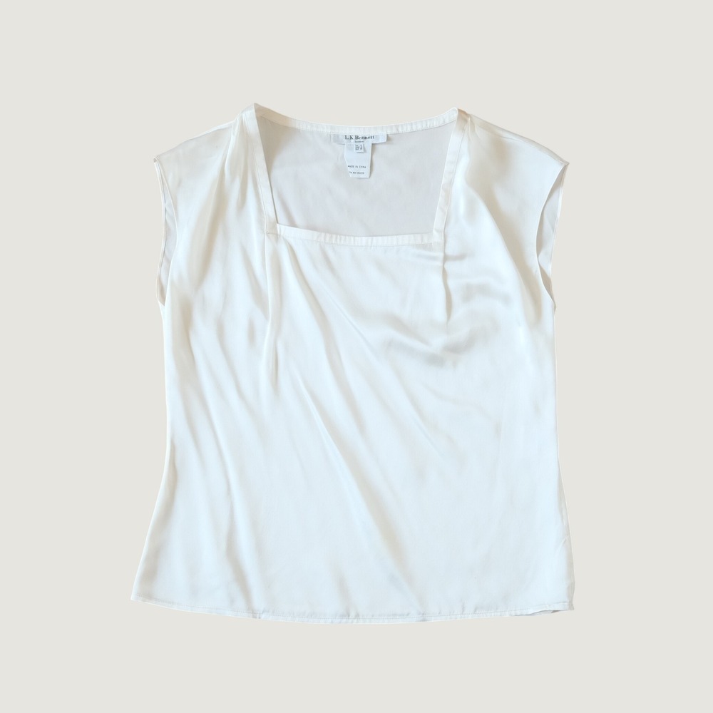 LK Bennett Top Womens White Silk Square Neck Cap Sleeve Minimalist 6